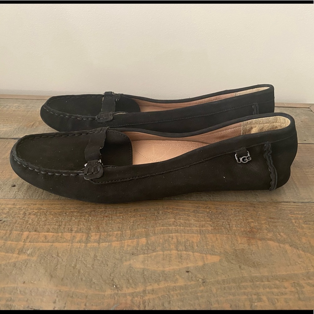 UGG Black Suede Penny Loafers — Women's Flats